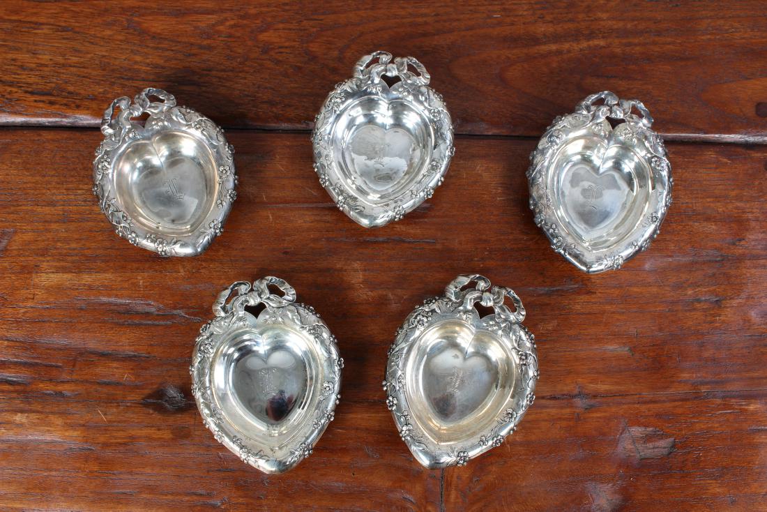 5 Reed and Barton Heart Shaped Nut Dishes. Sterling (1 of 4)