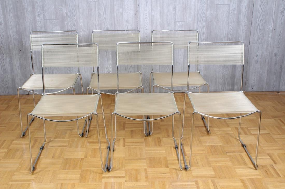 Set of 6 Till Behrens dining chairs: Set of 6 Till Behrens metal and strap work dining chairs. 20th Century. Size: 31 1/2" H x 17 1/2" W x 16" D, Seat Height 17 1/2"