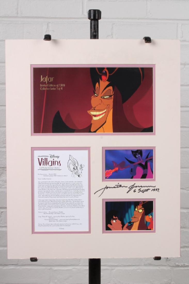 Disney Villains Cast Member Prints: Disney Villains Cast Member Exclusive Collection series 1 of 4 Limited Edition of 1,500 Jafar from Aladdin (1992) played by Jonathan Freeman, signed by Mr. Freeman in 1997 with three wonderful prints