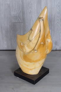 Attr. Raymond Granville Barger: Raymond Granville Barger attributed carved Sienna marble sculpture of an elegant form raised on black plinth base. Circa 1950. Size: 18 1/2" H x 9" W x 6 1/2" D, Height with base 20"