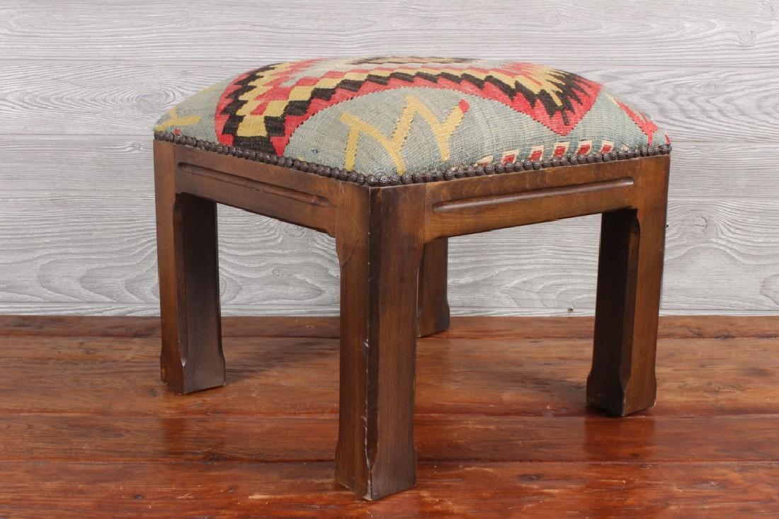 Turkish Kilim Upholstered Foot Stool: Turkish Kilim Upholstered Foot Stool. Size: 15" H x 16" W x 16" D