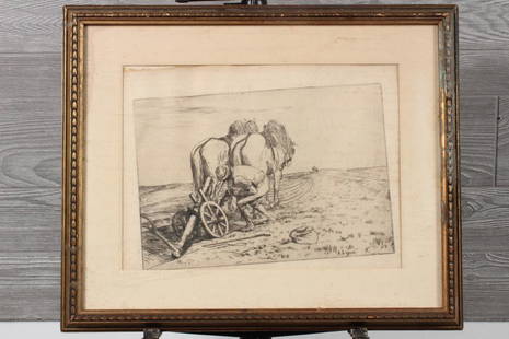 Alphonse Legros Etching: Alphonse Legros Etching. Size: 18.5" x 22.5" x 1.5" Framed, 11" x 15" Sight