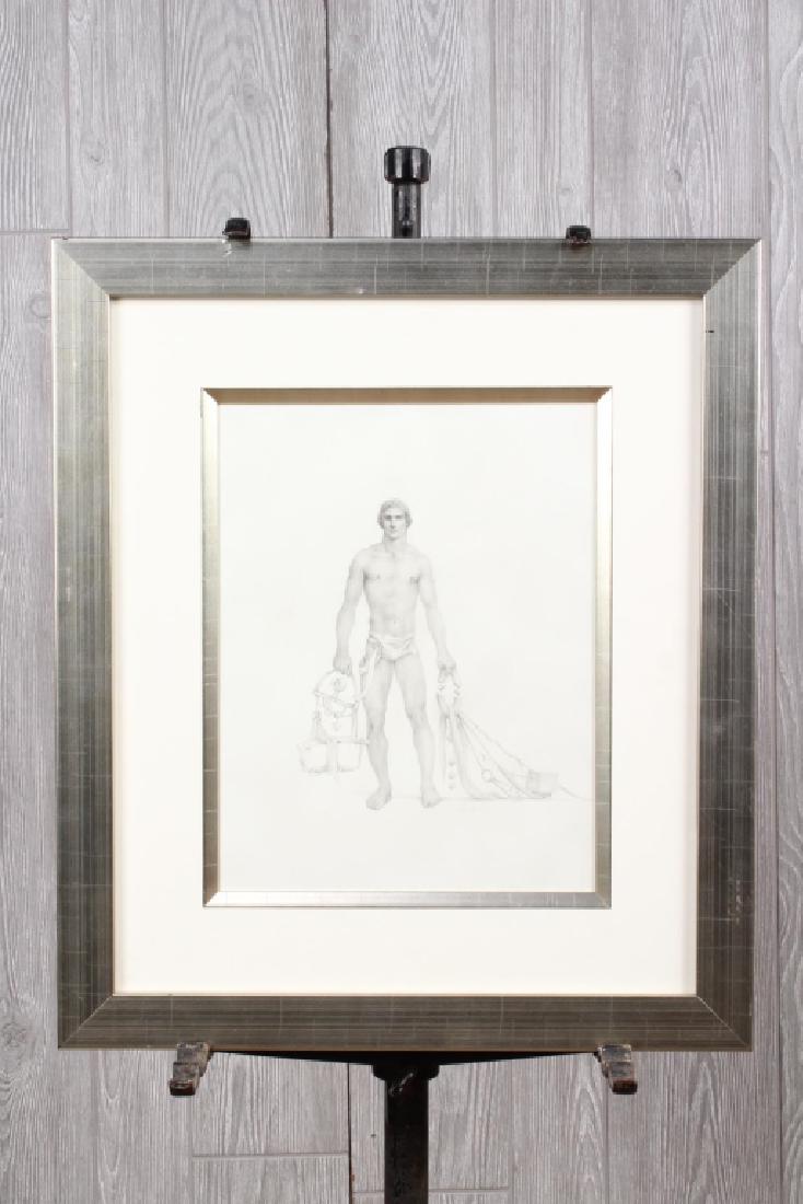 John B Lear (20th C, Pennsylvania) Drawing: John B Lear (20th C, Pennsylvania) Figural Male Drawing. Framed under glass. Size: 13" x 10.25" Sight; 21.75" x 18.75" Frame