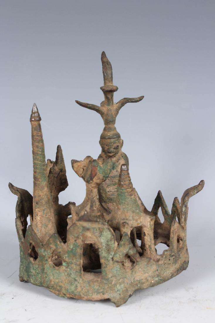 Antique Bronze Burmese Buddha in Garden Vignette: Antique Bronze Burmese Buddha in Garden Vignette. Size: 4" High (B5705)