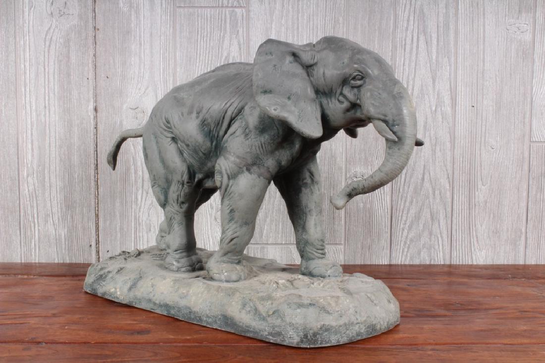 After Charles Valton Figural Zinc Elephant: After Charles Valton Figural Zinc Elephant. Bearing a French foundry seal. Size: 14" x 20" x 8"