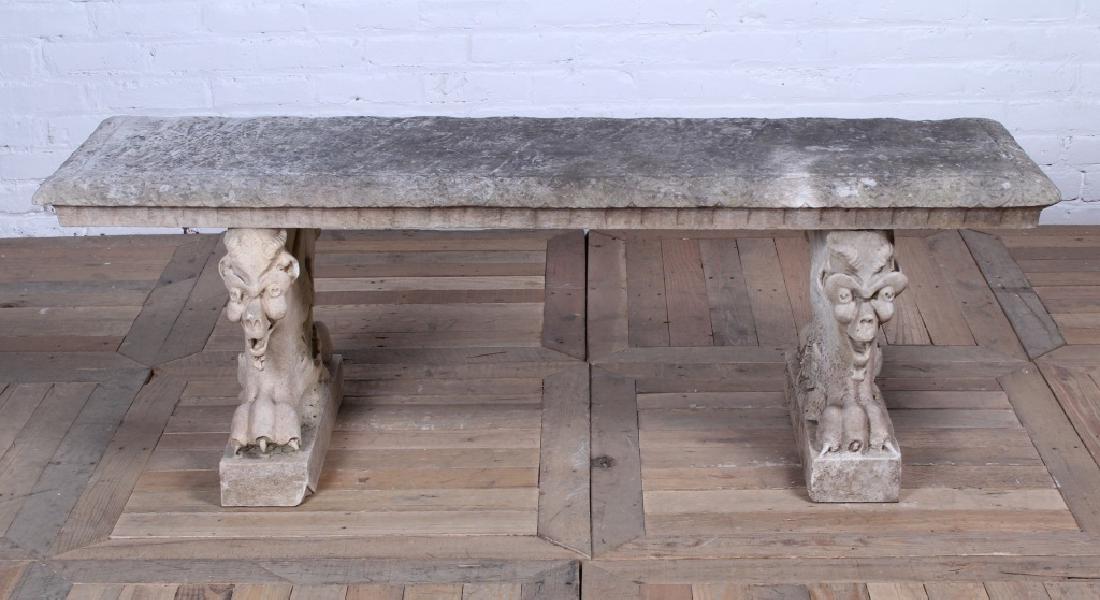 19th C Griffin Base Carved Marble Garden Bench (1 of 1)