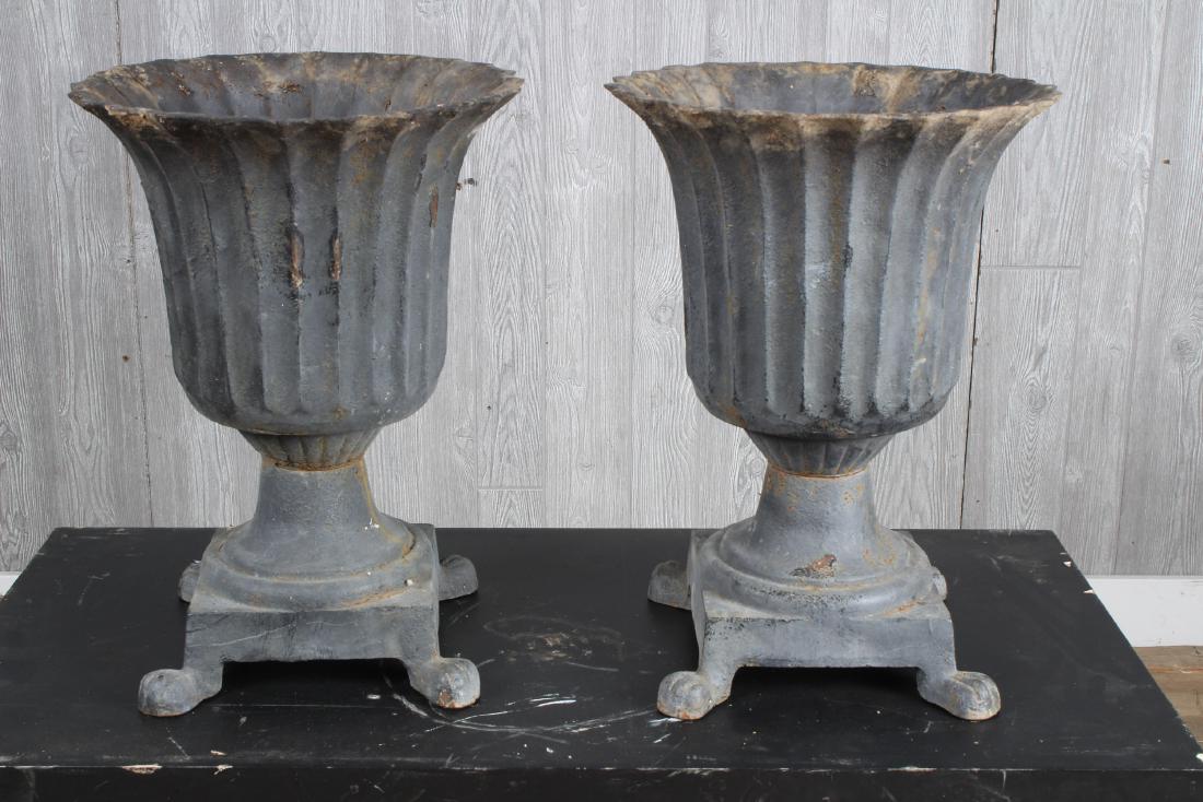 Pair Cast Iron Tulip Form Fluted Urns (1 of 4)