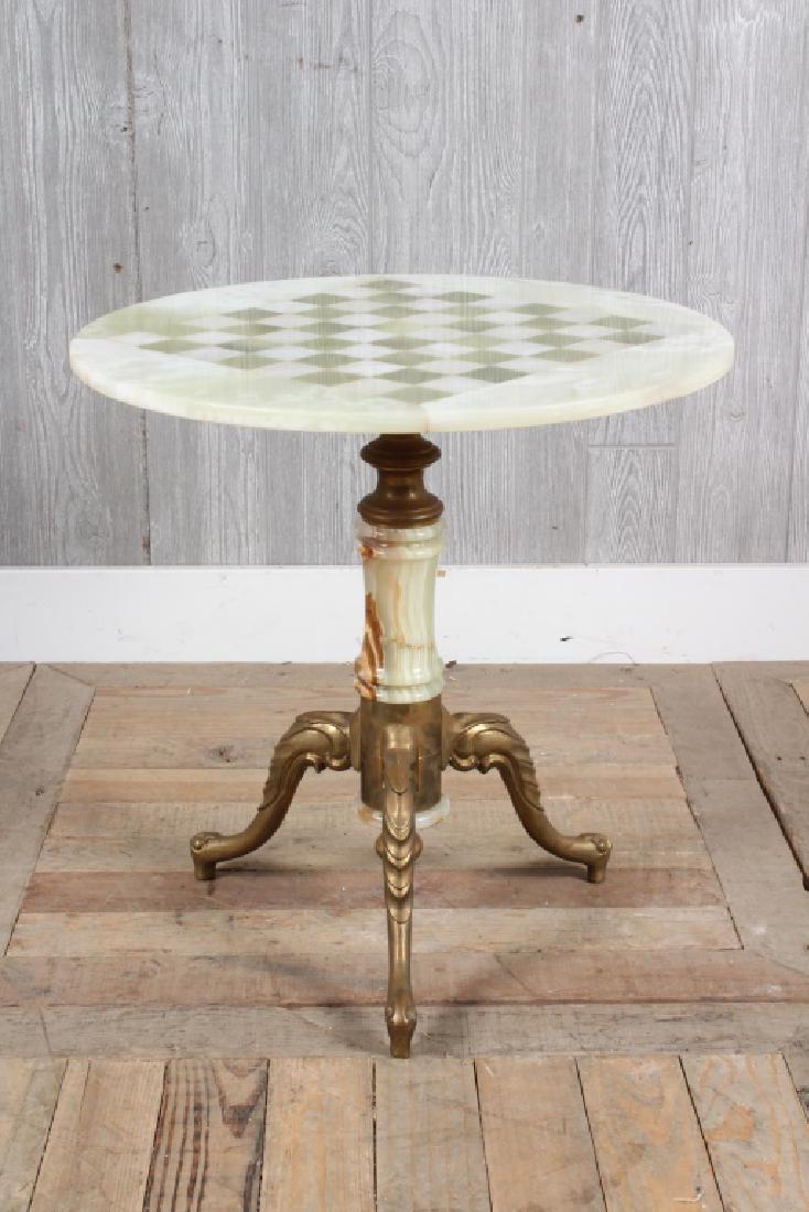 Vintage Chinese Chess Set: Vintage Chinese Chess Set. Onyx and brass. Size: 20" x 20" x20"