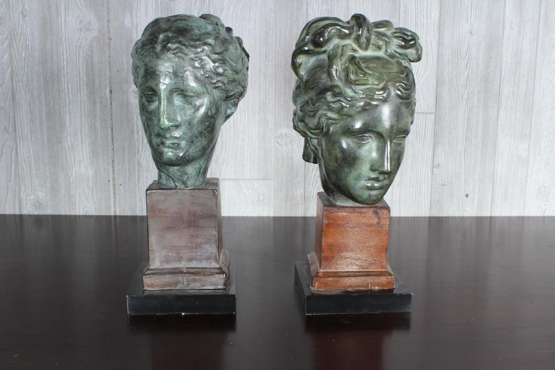 2 Spanish Verdigris Ceramic Busts- Amphora (1 of 5)