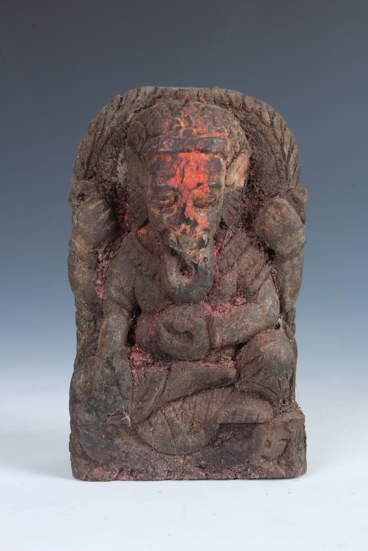 Antique Wooden Nepalese Temple Ganesh: Antique Wooden Nepalese Temple Ganesh - Size: 4.5" Tall (4708)