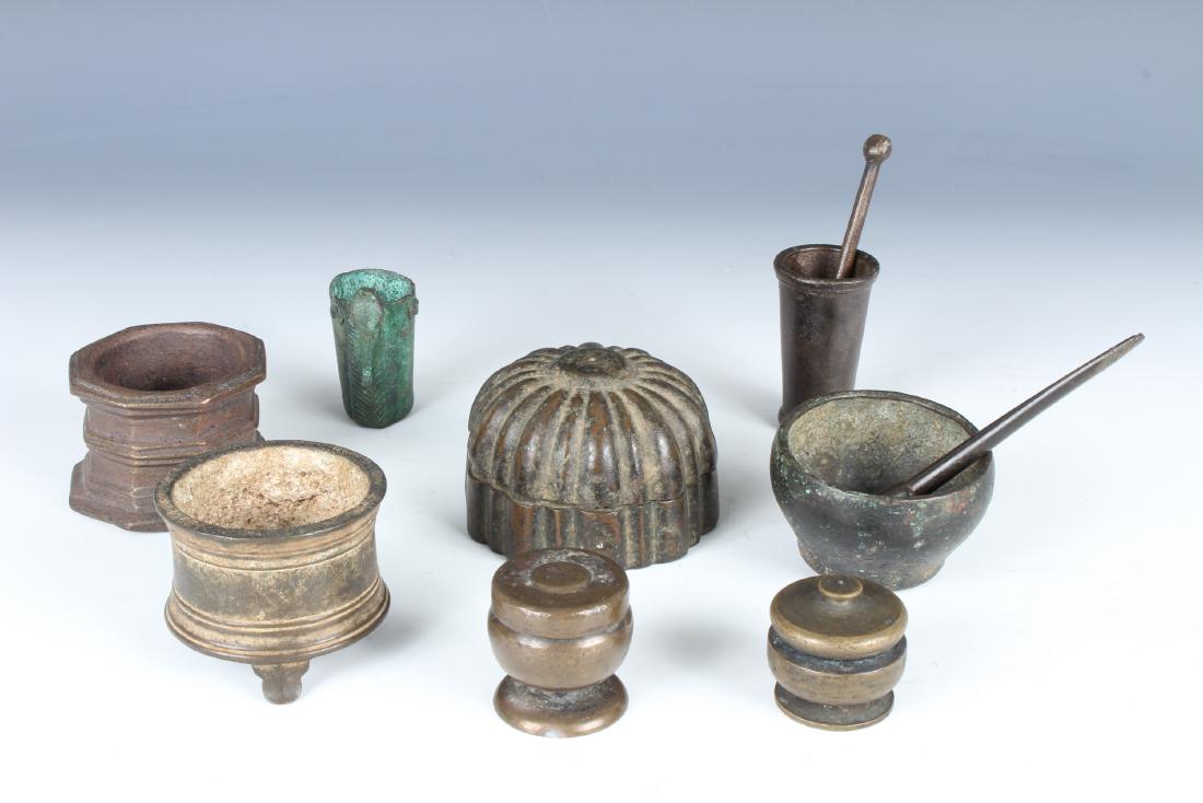 8 Antique Bronze Bowls: 8 Antique Bronze Misc. Burmese/Bangladesh Bowls. Size: Tallest: 4" Tall