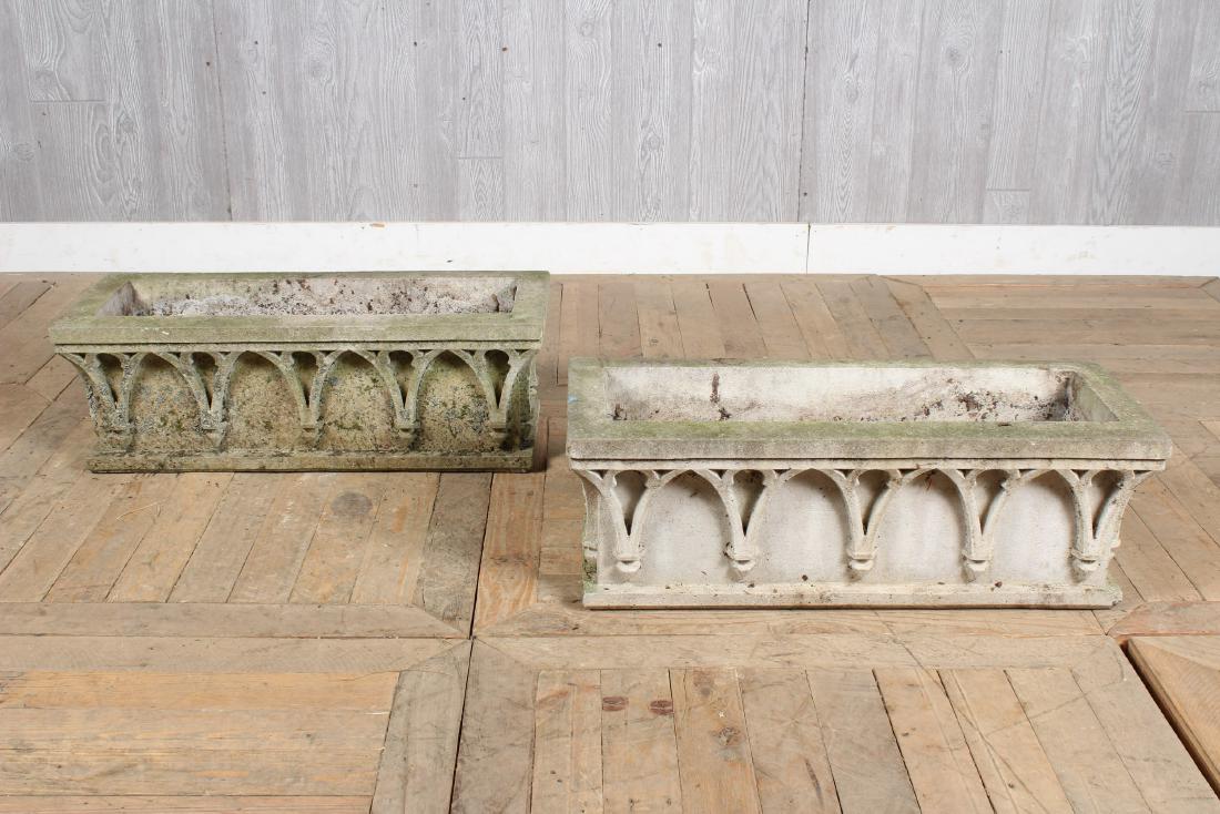 Pair Rectangular Gothic Style Cast Stone Planters (1 of 4)