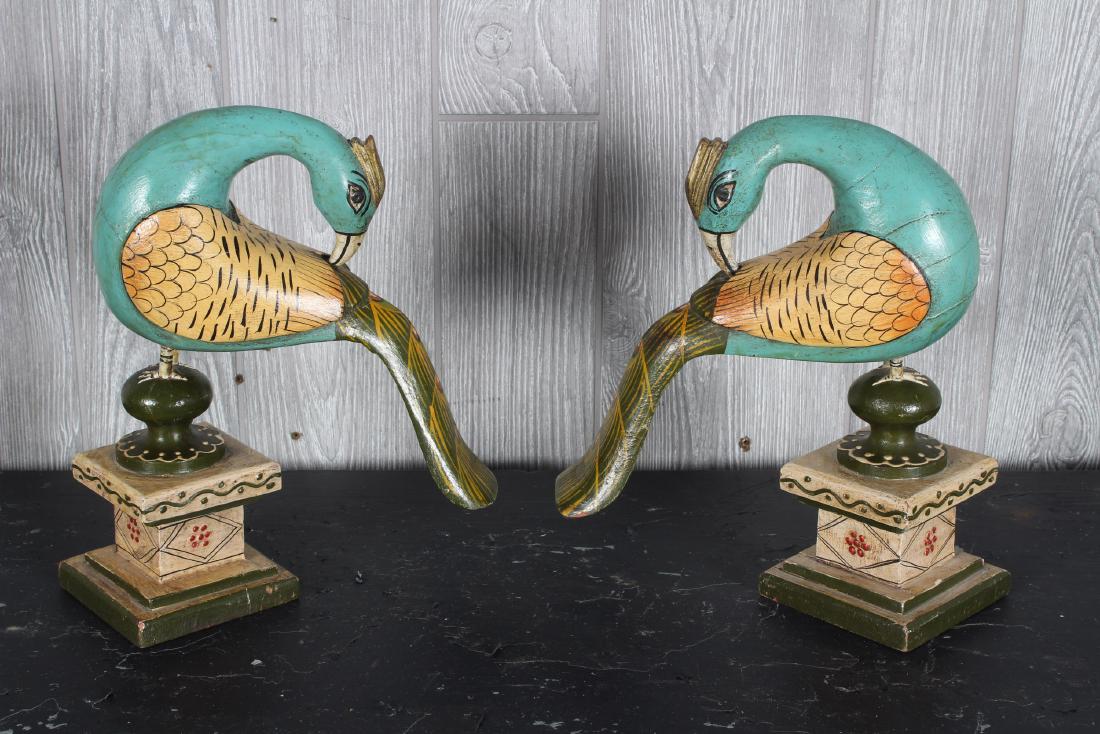 Carved and Painted Wood Peacock Garniture (1 of 4)
