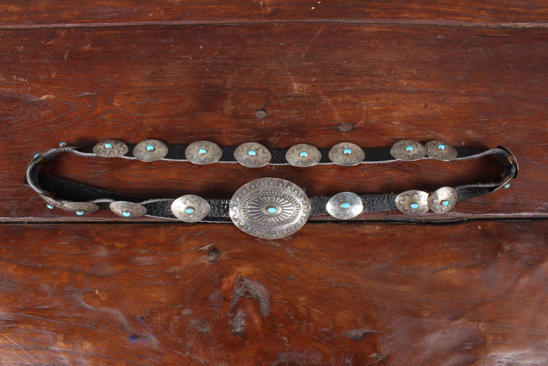 Old Pawn Silver and Turquoise Concho Belt Marked (1 of 4)