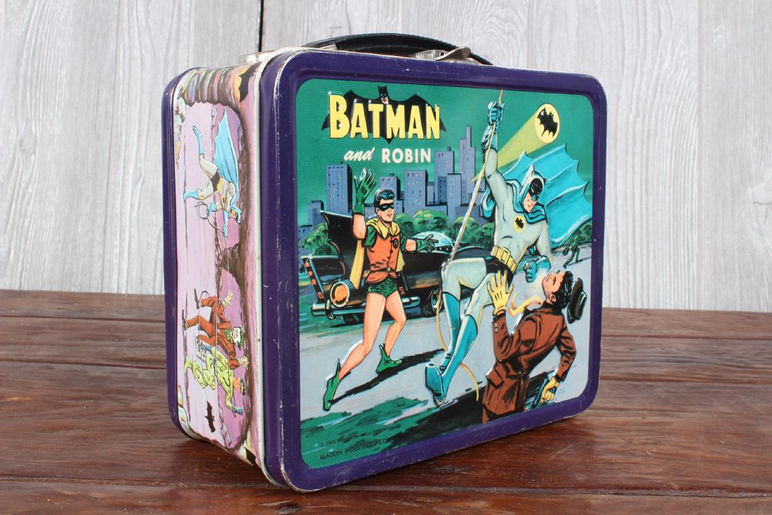1966 Aladdin Batman and Robin Lunch Box: 1966 Aladdin Batman and Robin Lunch Box. Size: 8" x 8" x 4"