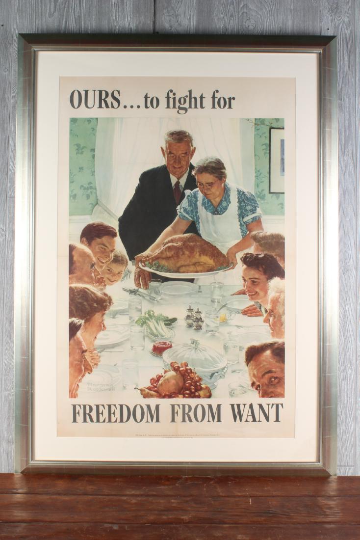 OWI Norman Rockwell War Time Poster: OWI Norman Rockwell War Time Poster. Freedom From Want. Size: Framed: 49" H x 36" W x 1" D; Sight: 39" H x 26" W