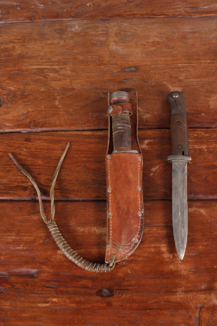 2 Vintage Knives: 2 Vintage Knives. Bowie and Bayonnet. Size Largest: 22" H x 2" W x 1" D