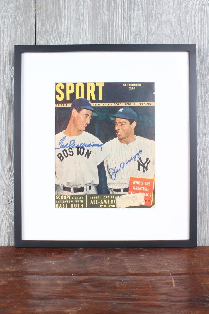 Ted Williams and Joe DiMaggio SIgned Magazine: Ted Williams and Joe DiMaggio SIgned Magazine. Size: 17" x 15" x 1.5" Framed, 10.5" x 8" Sight