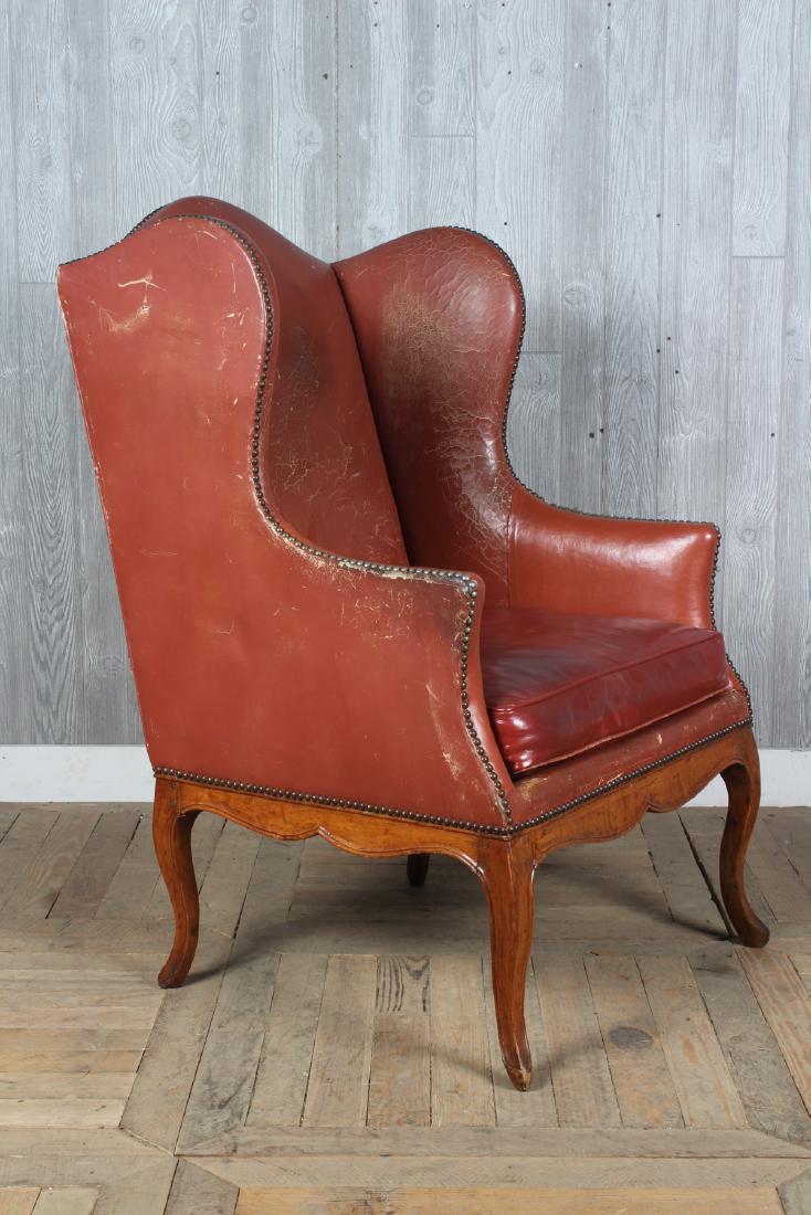 19th C French Leather Wingback Armchair (1 of 4)