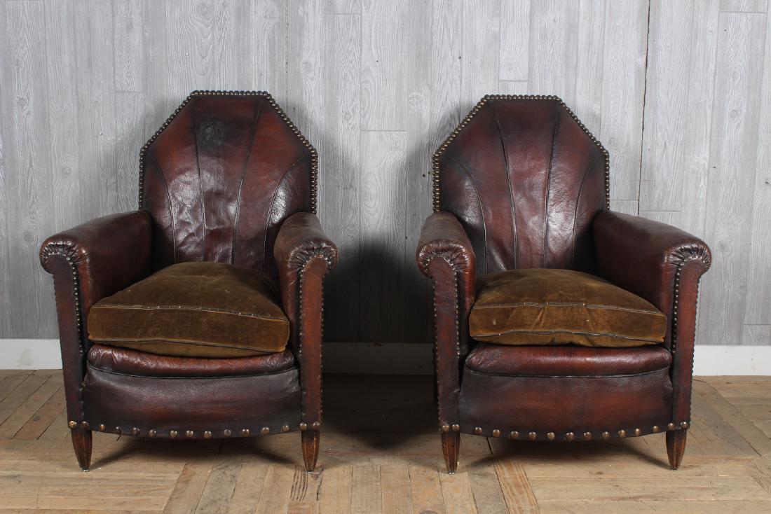 Pair French Art Deco Leather Club Chairs (1 of 4)