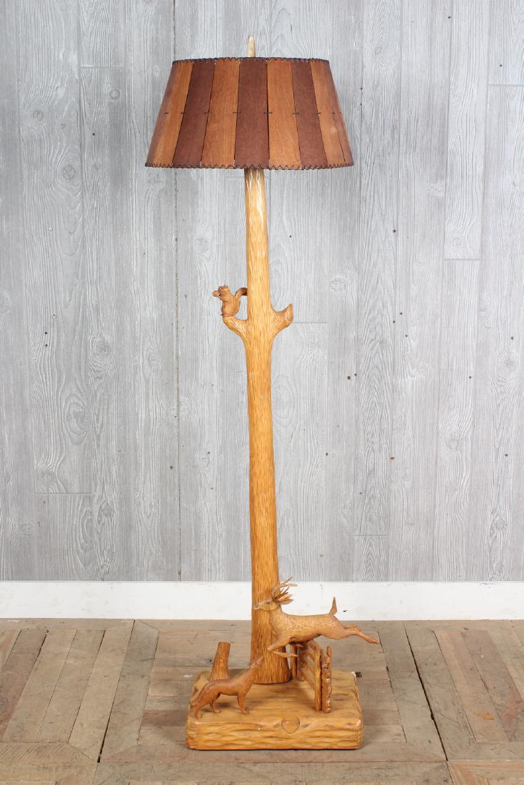 Folk Art Carved Lodge Cabin Floor Lamp (1 of 6)