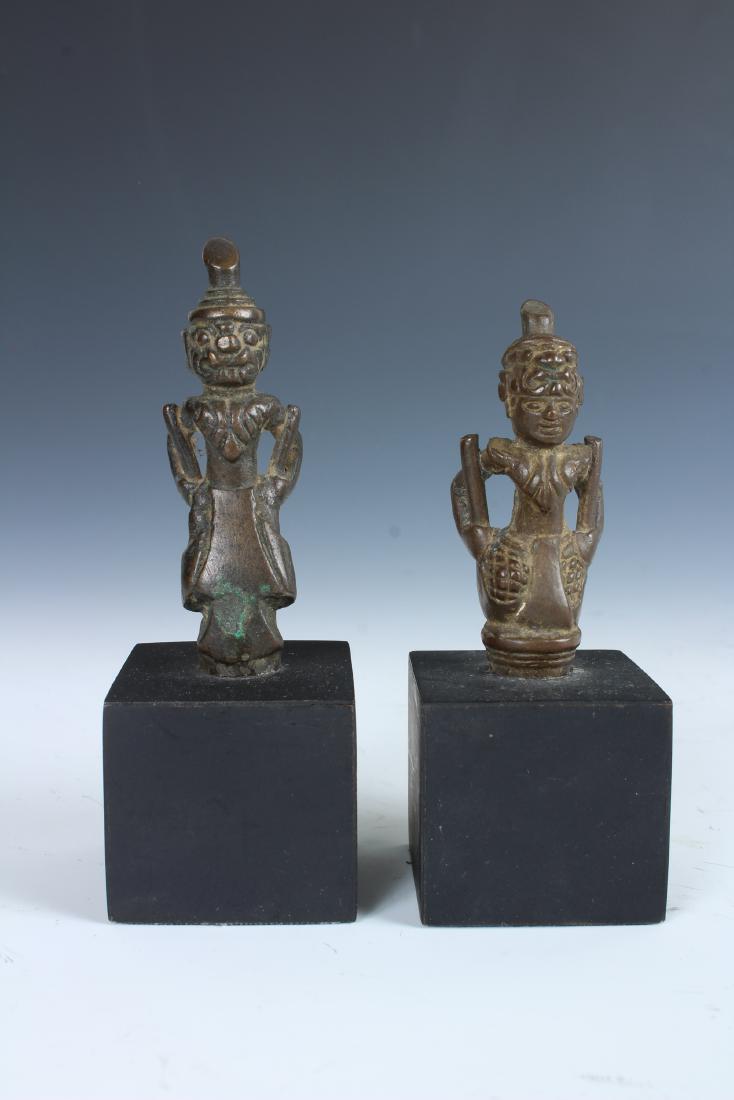 Antique Bronze Burmese Tattoo Tool Finials: Antique Bronze Burmese Tattoo handles with stands - Size: Tallest: 2.5" Tall; 4" with stand (2190)