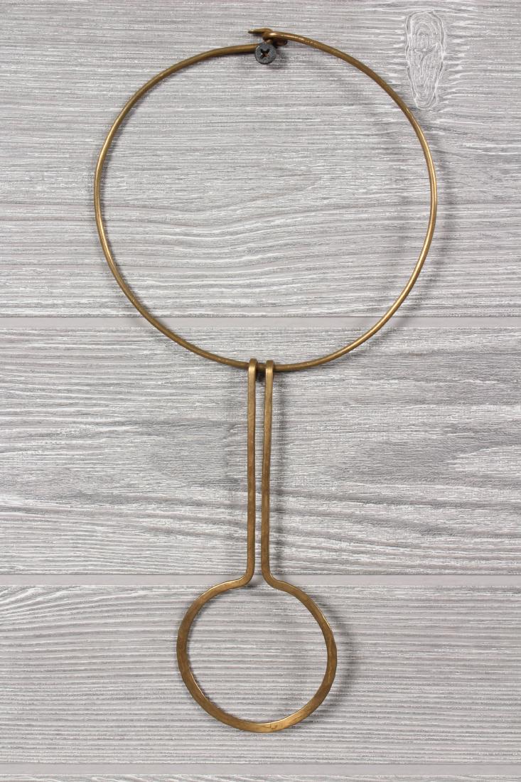 Calder Style Collar Ring with Pendant: Calder Style Collar Ring with Pendant. Hammered brass. Size: 10.5" x 5"