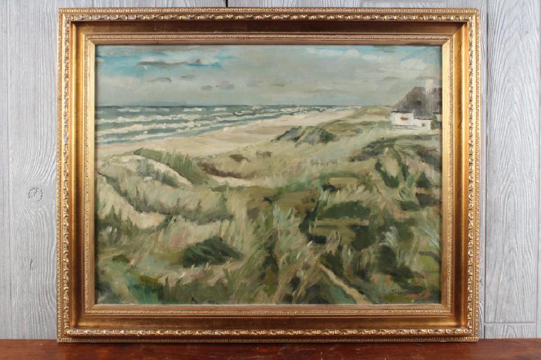 John Sloan (1871-1951 American) Coastal View: John Sloan (1871-1951 American) Coastal View. Titled: Grassy Dunes Gloucester. Size: Framed: 24.5" H x 30.5" W x 1.5" D; Sight: 19" H x 25" W