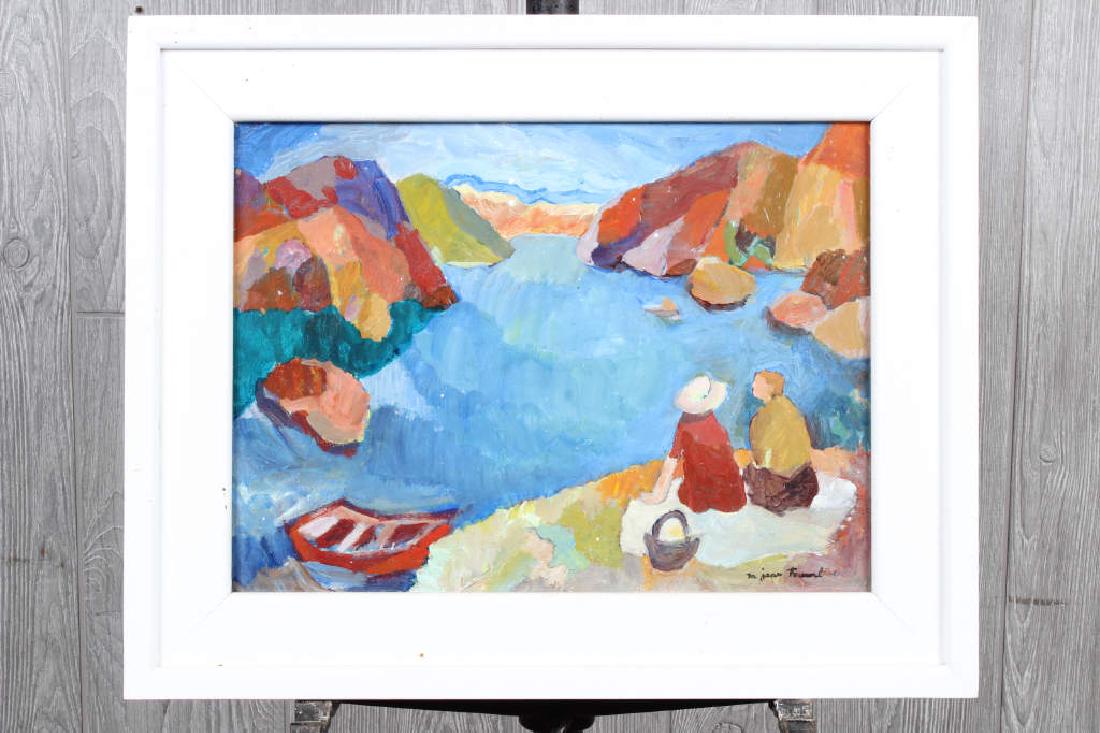 Modern Fjord Painting Signed Illegibly: Modern Fjord Painting Signed Illegibly. Size: Framed: 16" H x 20" W x 1" D; Sight: 11.5" H x 15.5" W