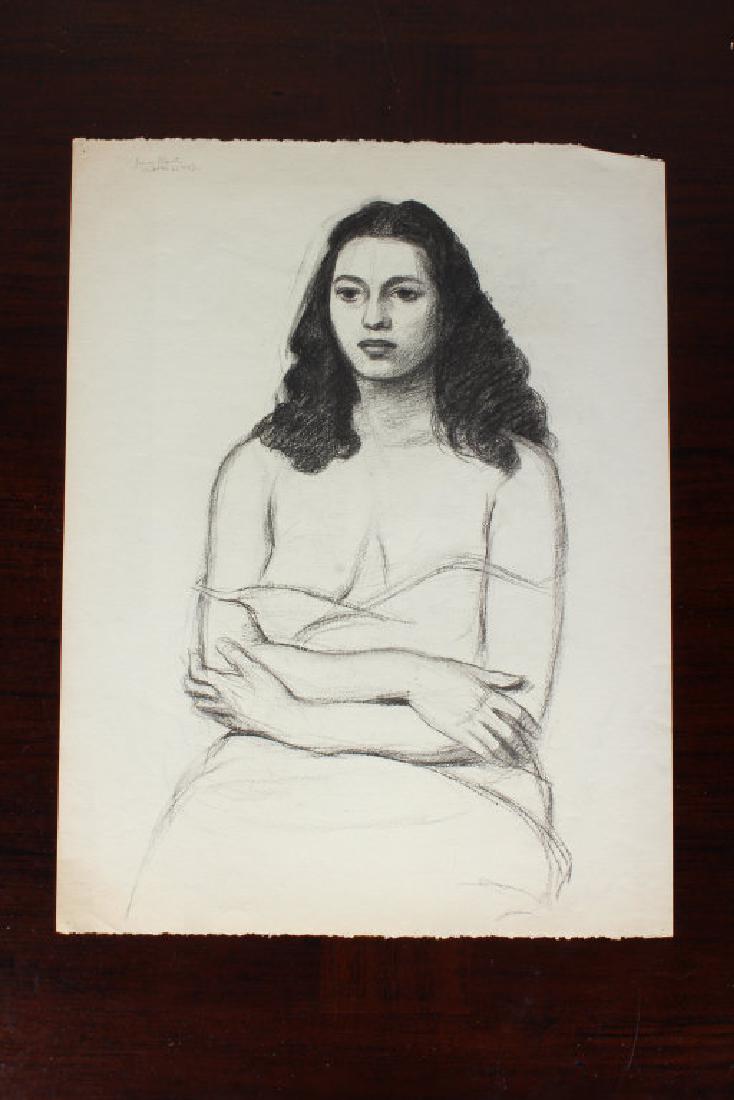 Julius Bloch Academic Figural Female Study: Julius Bloch Academic Figural Female Study. Size: 25.5" x 19" sheet.
