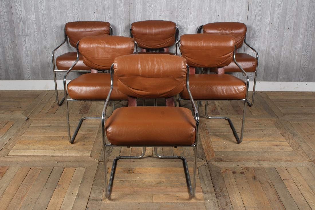 6 Milo Baughman Style Armchairs: A set of 6 mid century modern Milo Baughman style armchairs. Size: 30" H x 20.5" W x 20" D