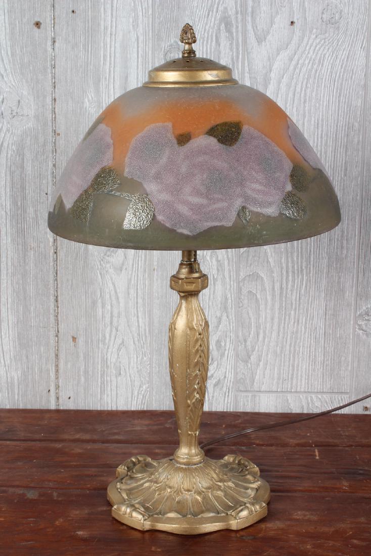 Pittsburgh Style Glass and Bronze Lamp: Pittsburgh Style Glass and Bronze Lamp. Size: 20" H x 12" W x 12" D