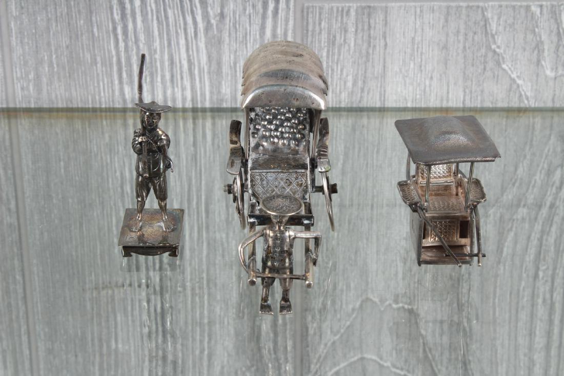 3 Asian Silver Miniatures: 3 Asian Silver Miniatures. Marked 90. 2.42 ozt Size: Largest: 2" H