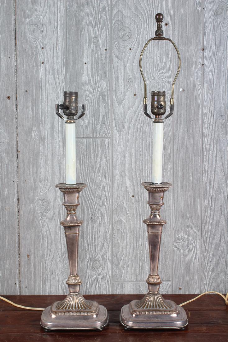 Pair Silver Plated Candlestick Lamps (1 of 4)