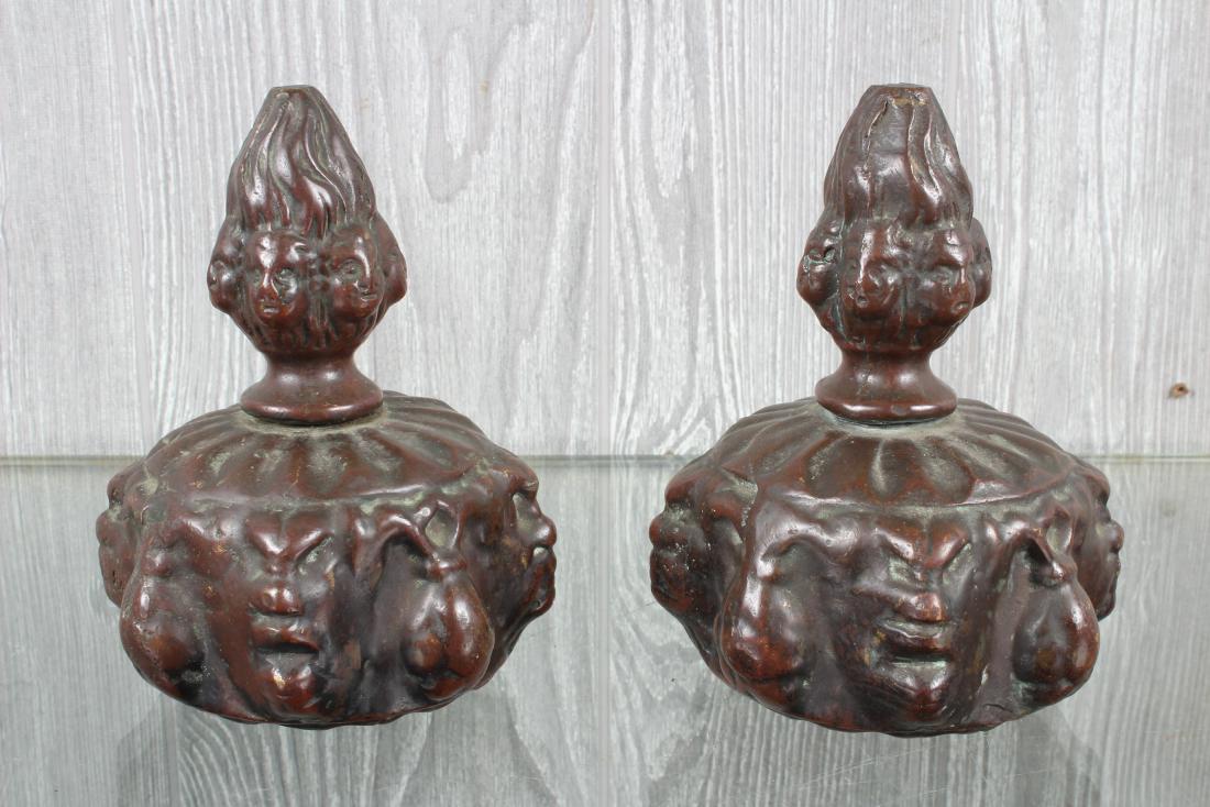 Pair Solid Bronze Infernal Flame and Face Finials (1 of 4)