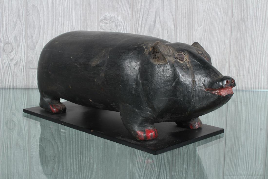 American Folk Art Carved Wood Pig: American Folk Art Carved Wood Pig. Size: 6" H x 6" W x 15" D