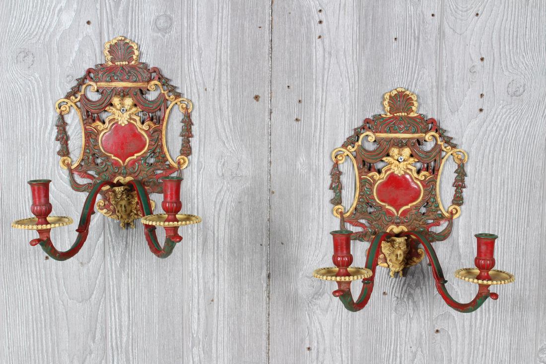 Pair Polychrome Painted Sconces (1 of 4)