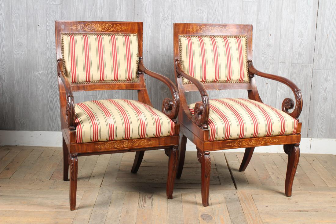 Pair Carved Empire Style Armchairs (1 of 5)