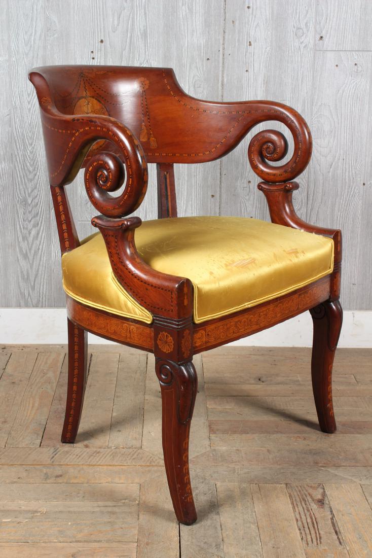 Carved and Inlay Empire Style Armchair: Carved and Inlay Empire Style Armchair. Size: 32" H x 23" W x 23" D