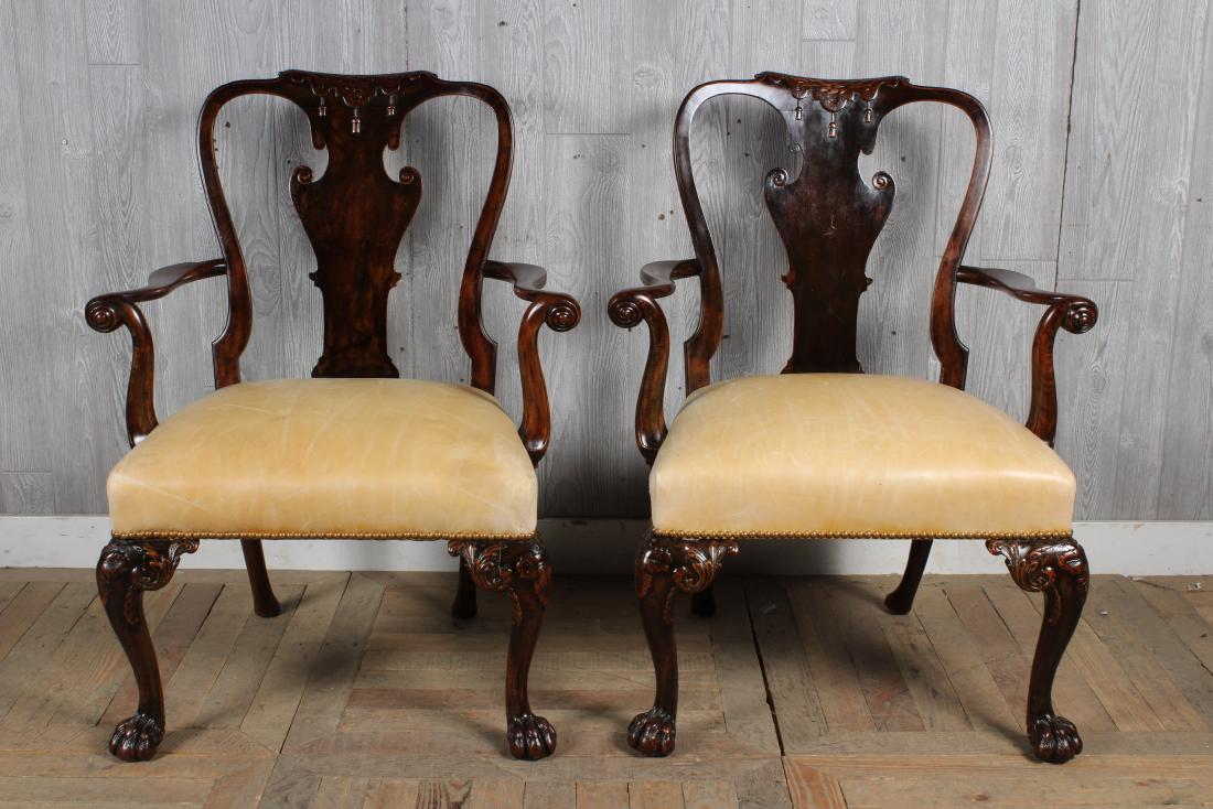 Pair Carved Chippendale Style Armchairs (1 of 5)