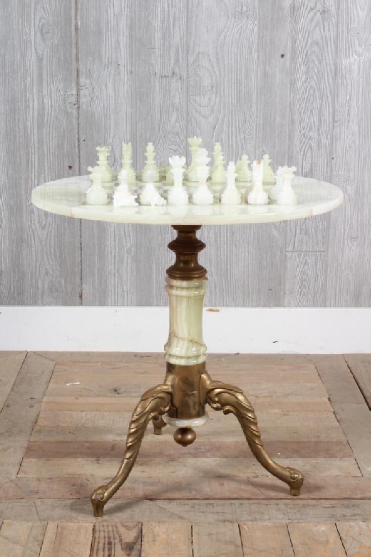 Vintage Chinese Chess Set: Vintage Chinese Chess Set. Onyx and brass. Size: 20" x 20" x20"