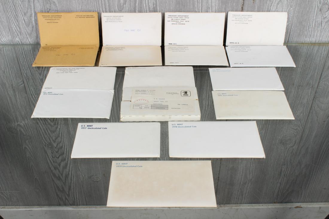 17 U.S. Mint Uncirculated Coin Sets 1960-1979: 17 U.S. Mint Uncirculated Coin Sets 1960-1979. Philadelphia and Denver. Includes 1960, 1961, 1962, 1963, 1968, 1969, 1970, 1971, 1972, 1973, 1974, 1975, 1976, 1977, 1978, and 1979. and a 1974 set seal