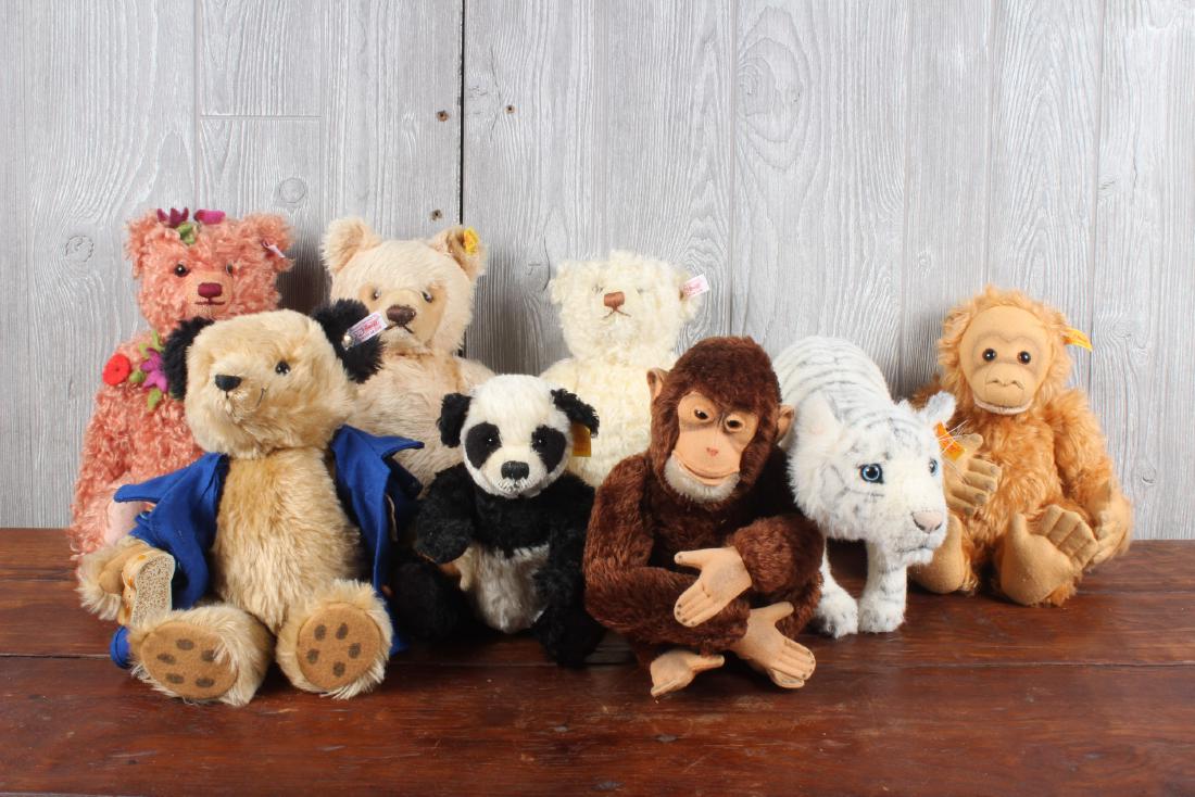 Collection of Steiff Plush Animals: Collection of Steiff Plush Animals. Size: 12" x 8" x 8"