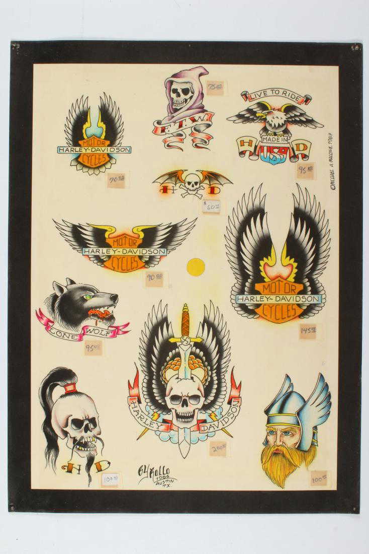 Vintage Harley Davidson Theme Tattoo Flash