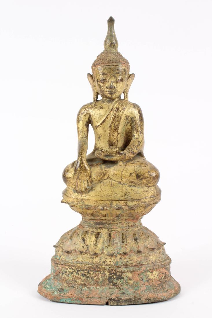 Antique Bronze Gilded Burmese Buddha: Antique Bronze Gilded Burmese Buddha Size: 10.5" High (T5056)