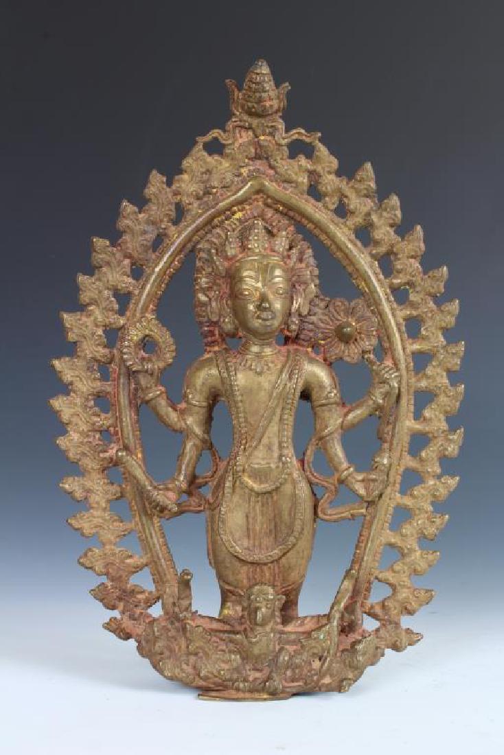 Antique Bronze Nepalese Lamp Statue (1 of 4)