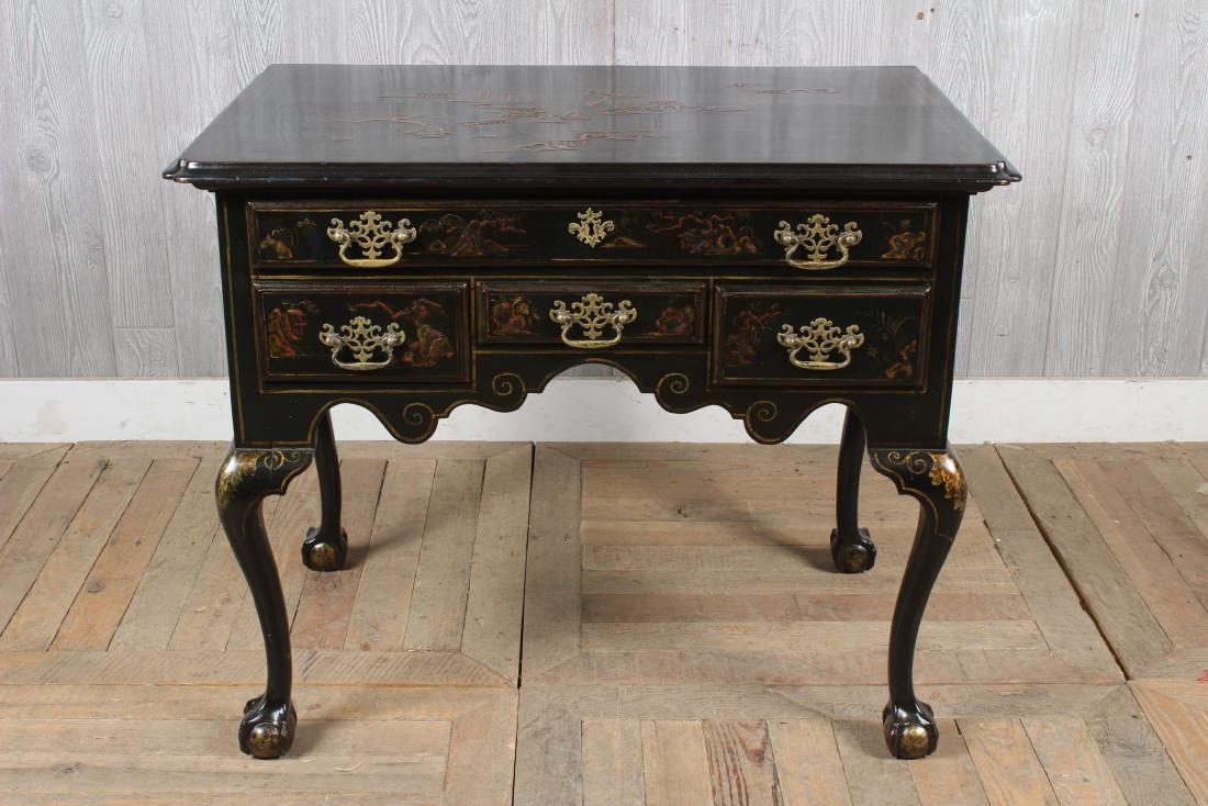 Chinoiserie Relief Decorated Desk: 19th Century Chippendale Style Chinoiserie Relief Decorated Desk. Size: 28" H x 34" W x 21" D