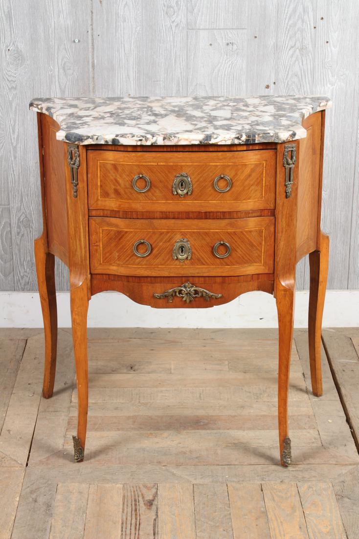 French Bronze Mounted Marble Top Stand: French Bronze Mounted Marble Top Stand. Size: 31" H x 27" W x 14.5" D