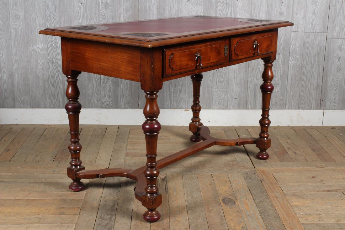 Antique Embossed Leather Top Desk: Late 19th century. Size: 30" H x 45" W x 25" D