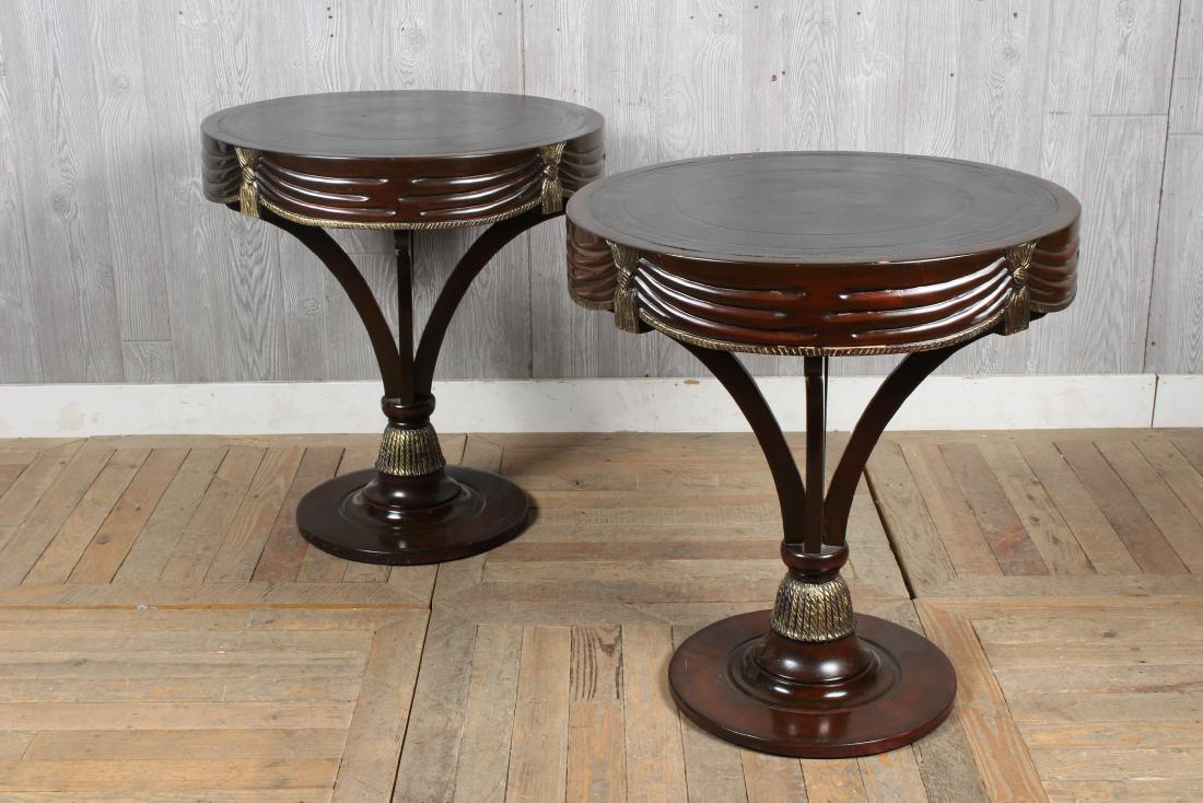 Pair Tassel Theme Tabourettes: Pair Tassel Theme Tabourettes, gilt decoration. Size: 28" H x 36" W x 36" D